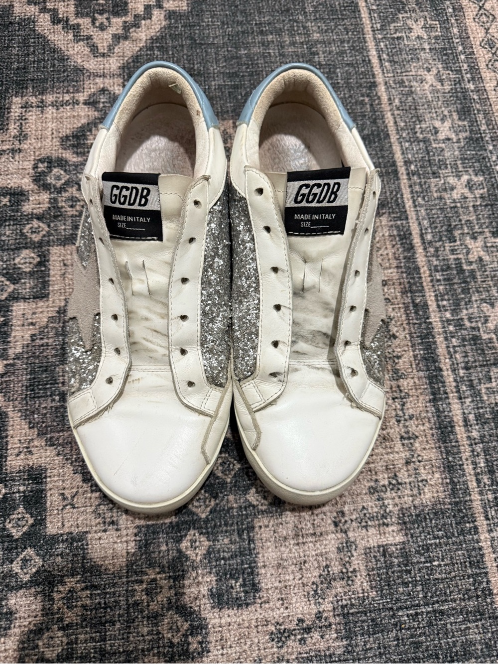 Golden Goose White Silver Glitter Low-Top Sneakers